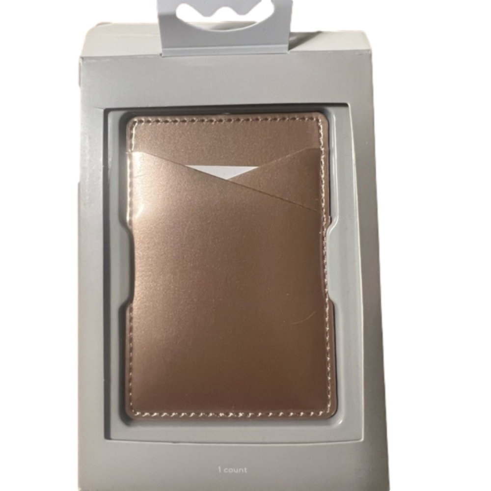 iPhone cell phone stick on wallet pocket holds 3 cards metallic gold
